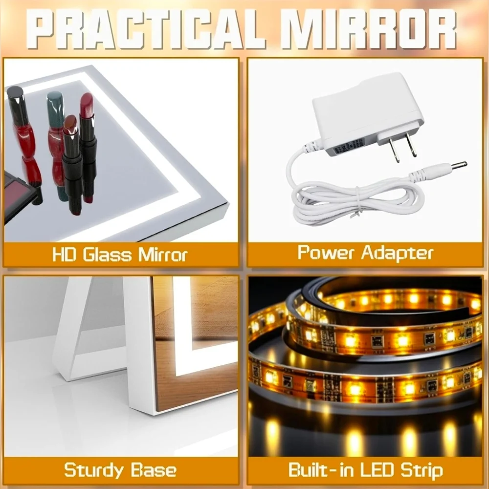 LED Lighted Vanity Makeup Mirror with Touch Control 3 Color Options 11X14 Silver